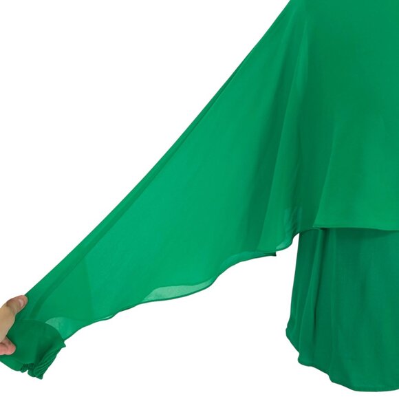 Zara Green Flowy Cape Blouse Layered Design Cut-Out Sleeves Size XS - Picture 6 of 11